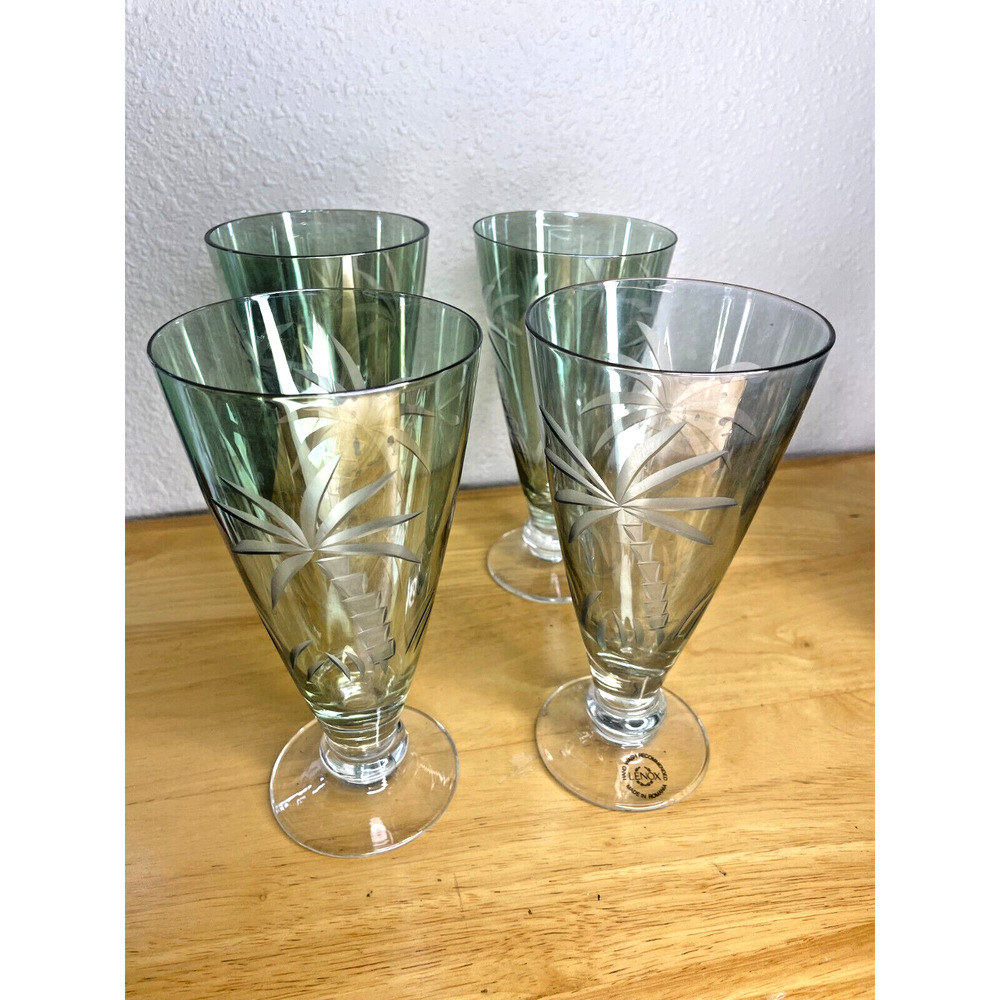 Lenox Retired Vintage British Colonial Green Palm Tree Glasses Set Of 4 Wine Tea